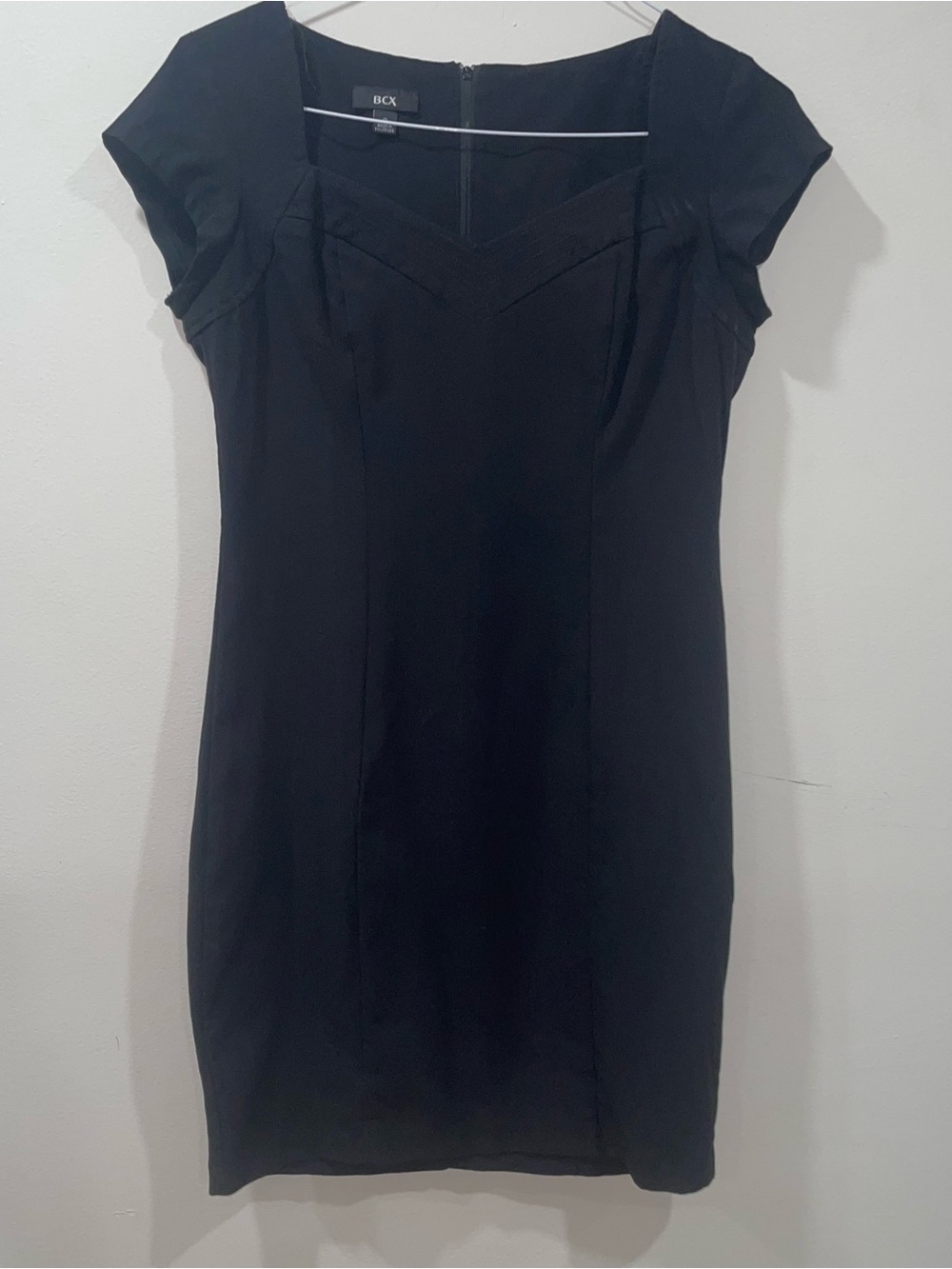 BCX Black Cap-Sleeve Sheath Dress with Sweetheart Yoke